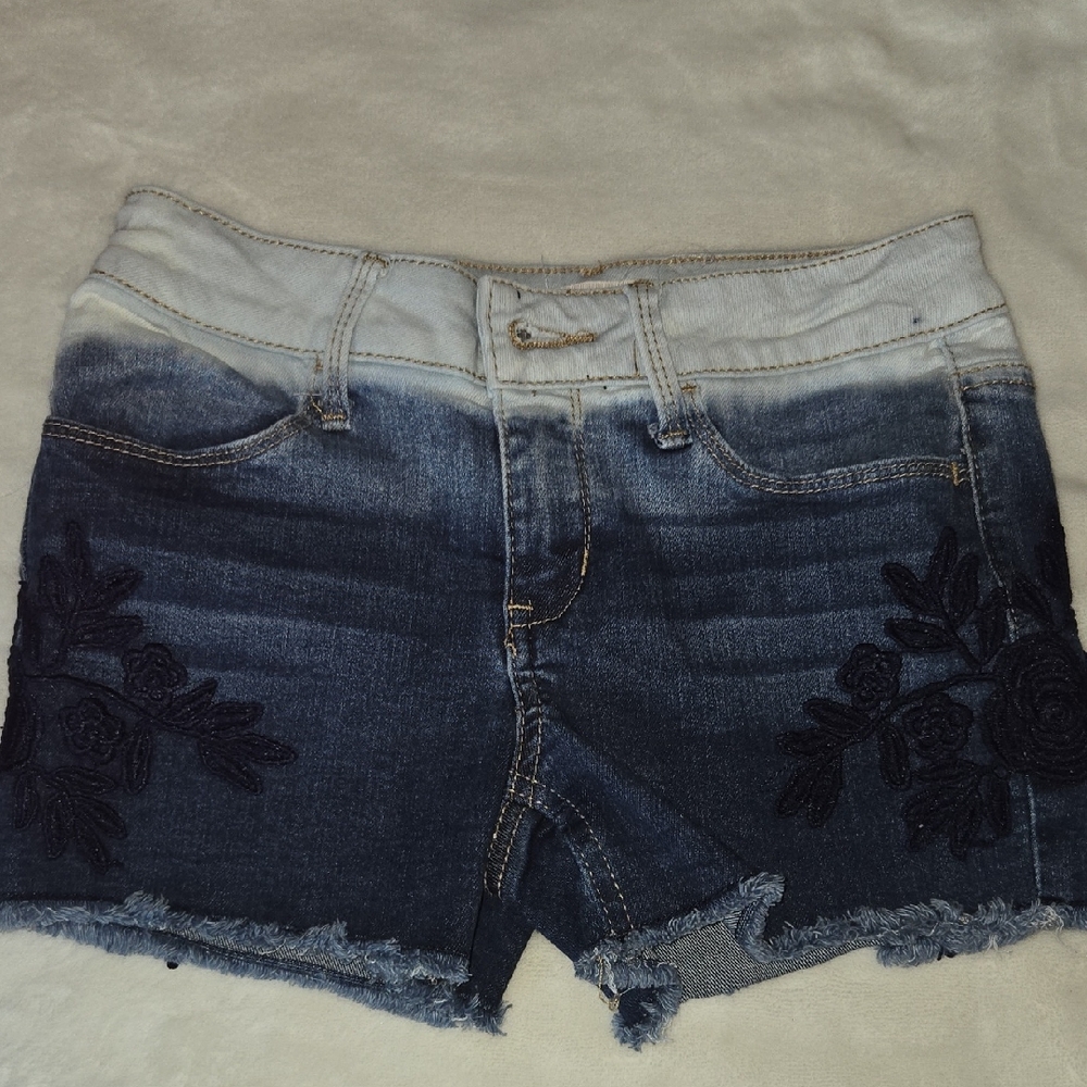 SO Blue Ombre Jean Shorts with Floral Detail
